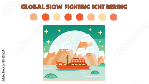 Vibrant winter scene featuring giant glowing blue icebergs under a starry night sky perfect for holiday or arctic themes