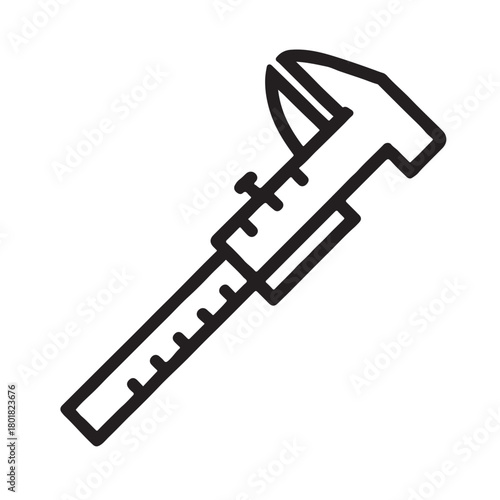 Black Outline Icon of a Caliper Measuring Tool white background