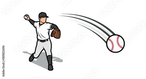Animated baseball pitcher throwing ball in action with dynamic motion lines