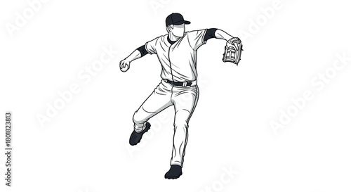 Dynamic baseball player in mid-pitch motion with glove