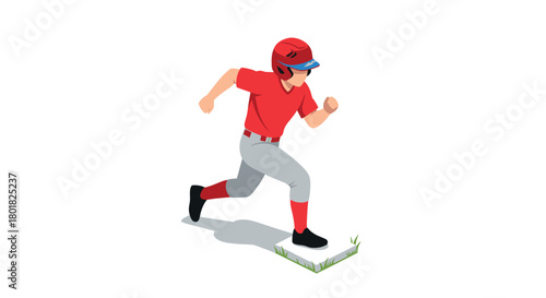 Baseball player in action with helmet and uniform on isolated background