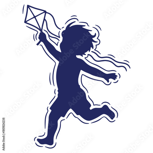 Silhouette of a Child Running with a Kite Representing Joy Freedom and the Spirit of Youth