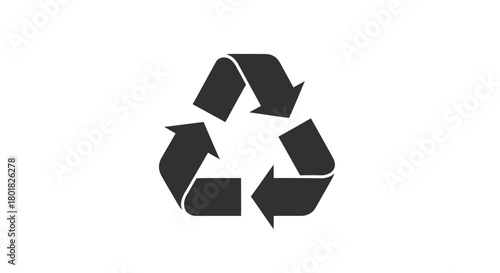Universal recycling symbol in dark gray with three chasing arrows forming a triangle on a white background