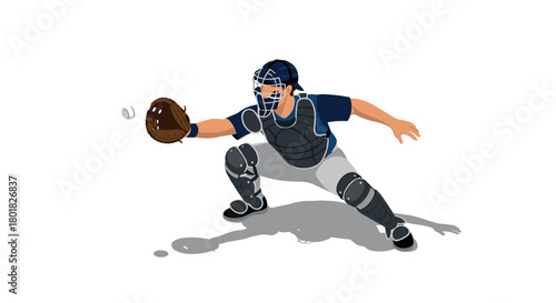 Catcher in motion: dynamic baseball action scene with modern style