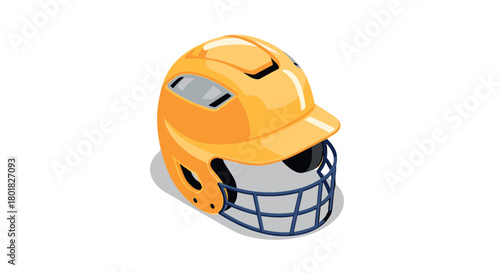 Yellow baseball helmet with face guard in isometric style