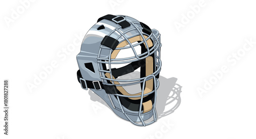 Detailed 3d baseball catcher mask with shadows on white background