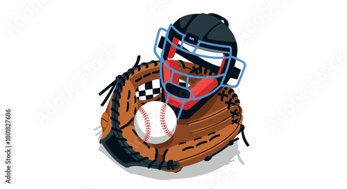 Baseball gear with glove and mask in flat design