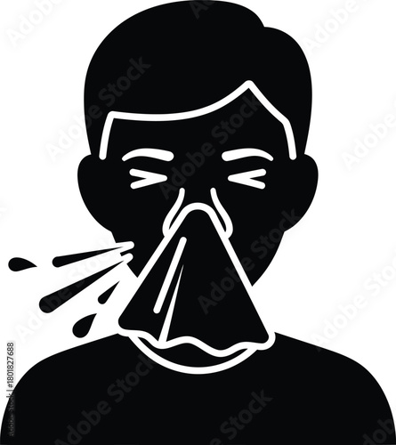 Allergy season flu cold symptoms sneezing runny nose health illness icon eps silhouette