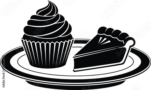 Cupcake and pie dessert vector illustration bakery sweet treat design eps silhouette