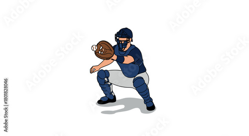 Baseball catcher in full gear ready to catch ball