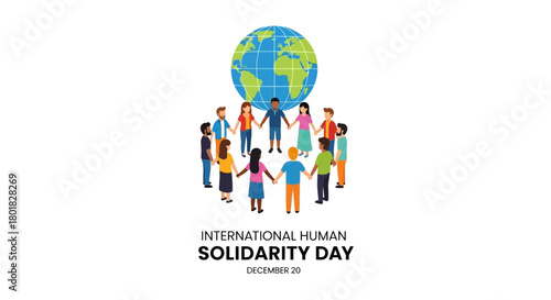 Vector illustration of a multicultural community standing together around the planet for global solidarity
