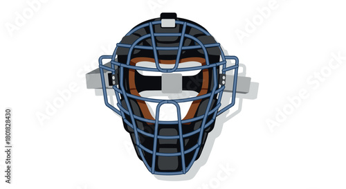 Detailed flat design of baseball catcher mask with blue and black elements