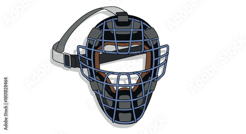 Detailed drawing of a baseball catcher helmet with straps