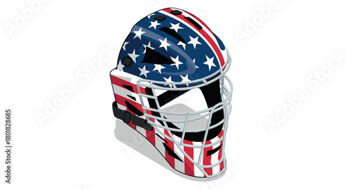 Patriotic hockey goalkeeper mask with american flag design in 3d art style