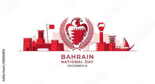 Bahrain National Day Celebration Featuring Cultural Landmarks and National Symbols