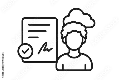 User profile next to signed document symbolizing digital contract completion and cloud agreement approval