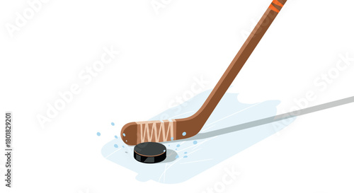 Dynamic ice hockey stick and puck with frozen ice splash effects
