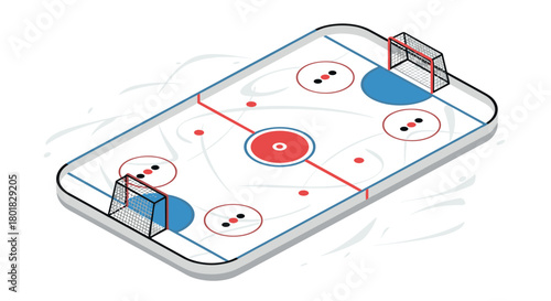 Isometric ice hockey rink with goals and center line in minimalist design