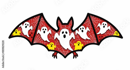 halloween bat with ghost and spiderweb pattern for holiday party invitations, seasonal craft blogs, spooky t-shirt designs, and educational materials about nocturnal animals
