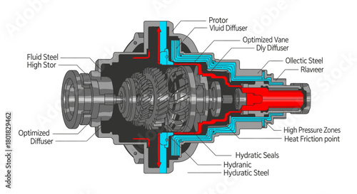 Detailed cross-section illustration showcasing the intricate mechanics and components of a complex industrial machine, highlighting its inner workings.