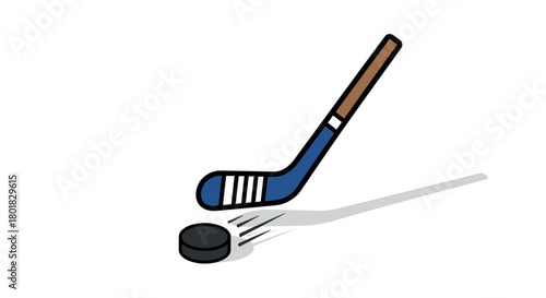 Simple flat design of a hockey stick and puck on white background