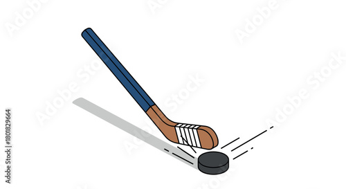 Minimalist hockey stick and puck graphic on white background