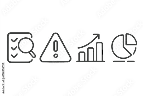 Business analysis, risk management, financial growth, and data segmentation outline symbols