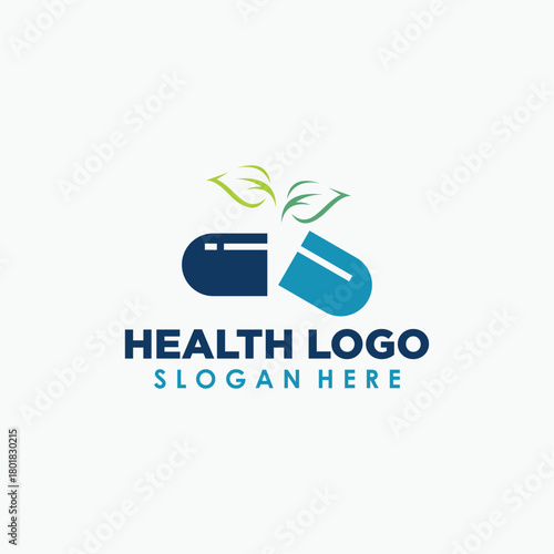 herbal capsule pills logo design template, health logo concept