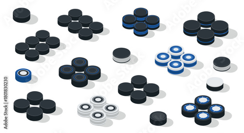 Isometric 3d pattern of geometric cylinder shapes with shadows