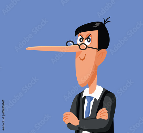 Big Nosed Liar Businessman Vector Illustration Character. Evil and corrupt politician being a demagogue and pathological liar     
