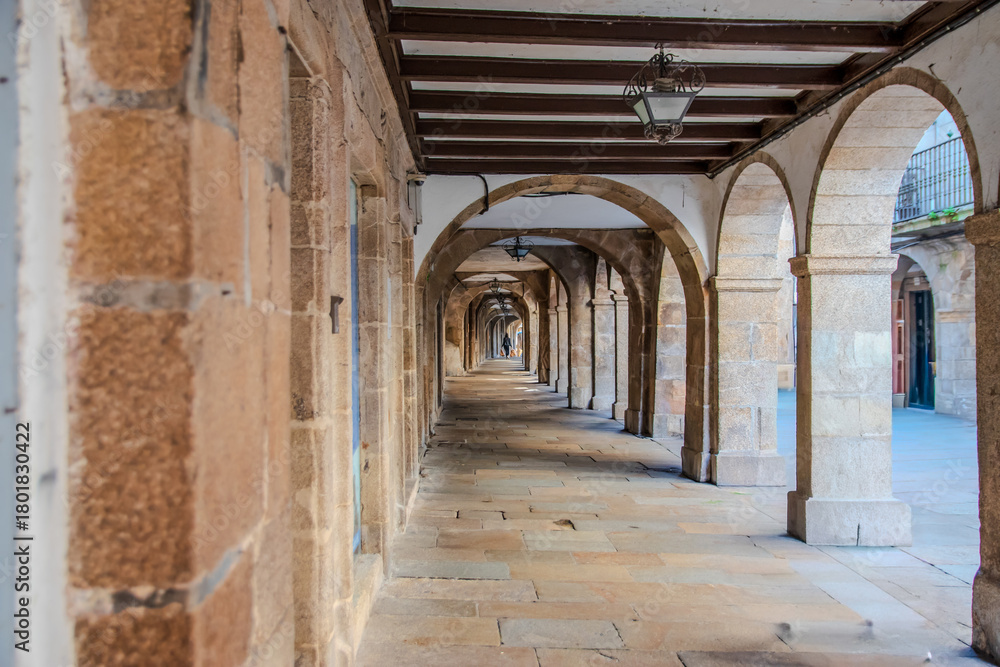 Fototapeta premium Historic Stone Arcade Corridor in Black and White