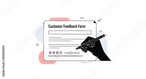 Hand filling out a customer feedback form with a pen representing customer satisfaction and survey completion