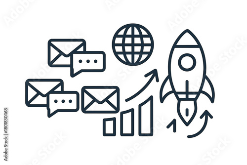 Digital communication, global business strategy, and rapid startup growth concepts