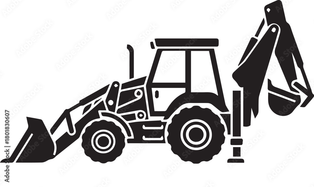 Fototapeta premium Tractor with JCB Lever Icon | Agriculture and Excavator Attachment Vector | Farm Machinery Symbol