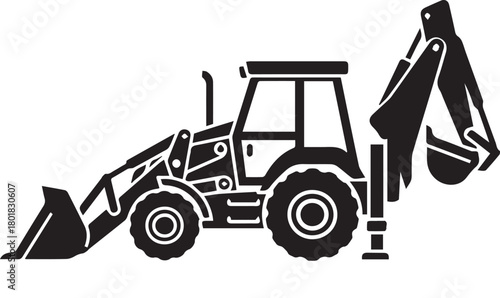 Tractor with JCB Lever Icon | Agriculture and Excavator Attachment Vector | Farm Machinery Symbol