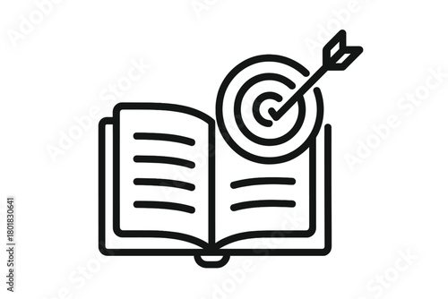 Open book icon combined with a target and arrow symbolizing educational objectives and focused study