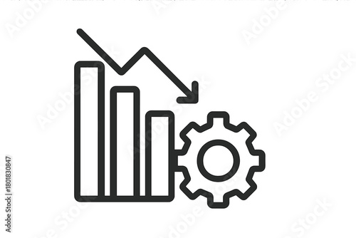 Business failure and operational decline shown with settings mechanism and downward trend chart