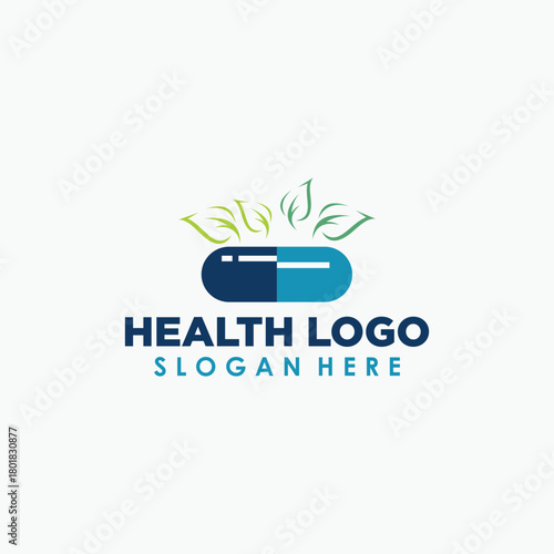 herbal capsule pills logos concept, medical and plants logo template