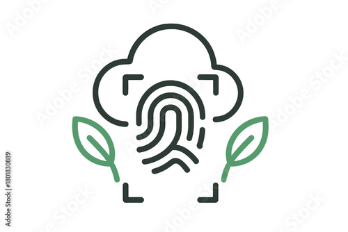 Cloud computing security system with biometric fingerprint identification and natural green leaves