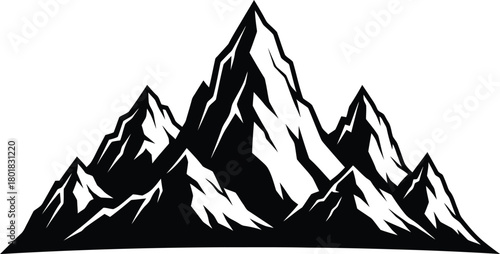 Mountain range vector illustration, black and white mountain landscape eps silhouette