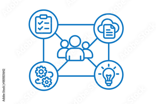 Teamwork collaboration connecting business planning, data storage, process management, and creative ideas