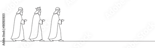 Continuous one line drawing of the Three Wise Men. Concept of Christmas