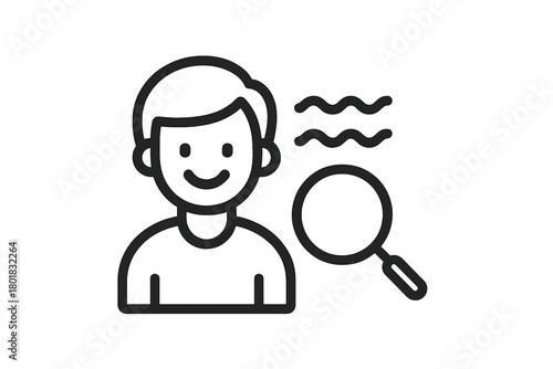 Smiling user profile icon with magnifying glass and search activity waves concept design