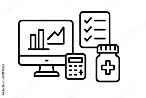 Digital interface showing healthcare financial analysis and medical data management tools