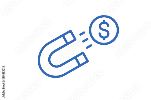 Horseshoe magnet attracting a dollar coin representing financial success