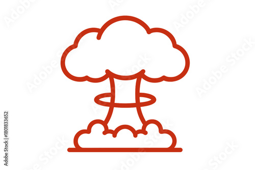 Minimalist red line icon representing a catastrophic nuclear explosion mushroom cloud