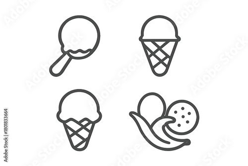 Minimalist line art symbols for popular summer frozen desserts and ice cream treats