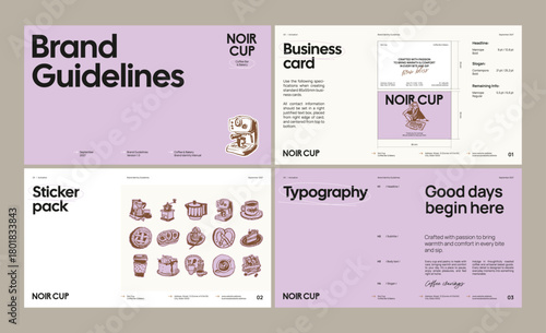 Brand identity guideline template for developing a cohesive visual identity for a coffee brand, pastry, bakery, restaurant, or cafe.