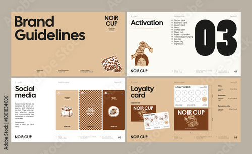 Brand identity guideline template for developing a cohesive visual identity for a coffee brand, pastry, bakery, restaurant, or cafe.