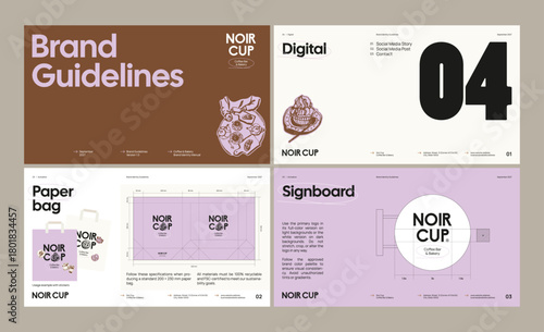Brand identity guideline template for developing a cohesive visual identity for a coffee brand, pastry, bakery, restaurant, or cafe.